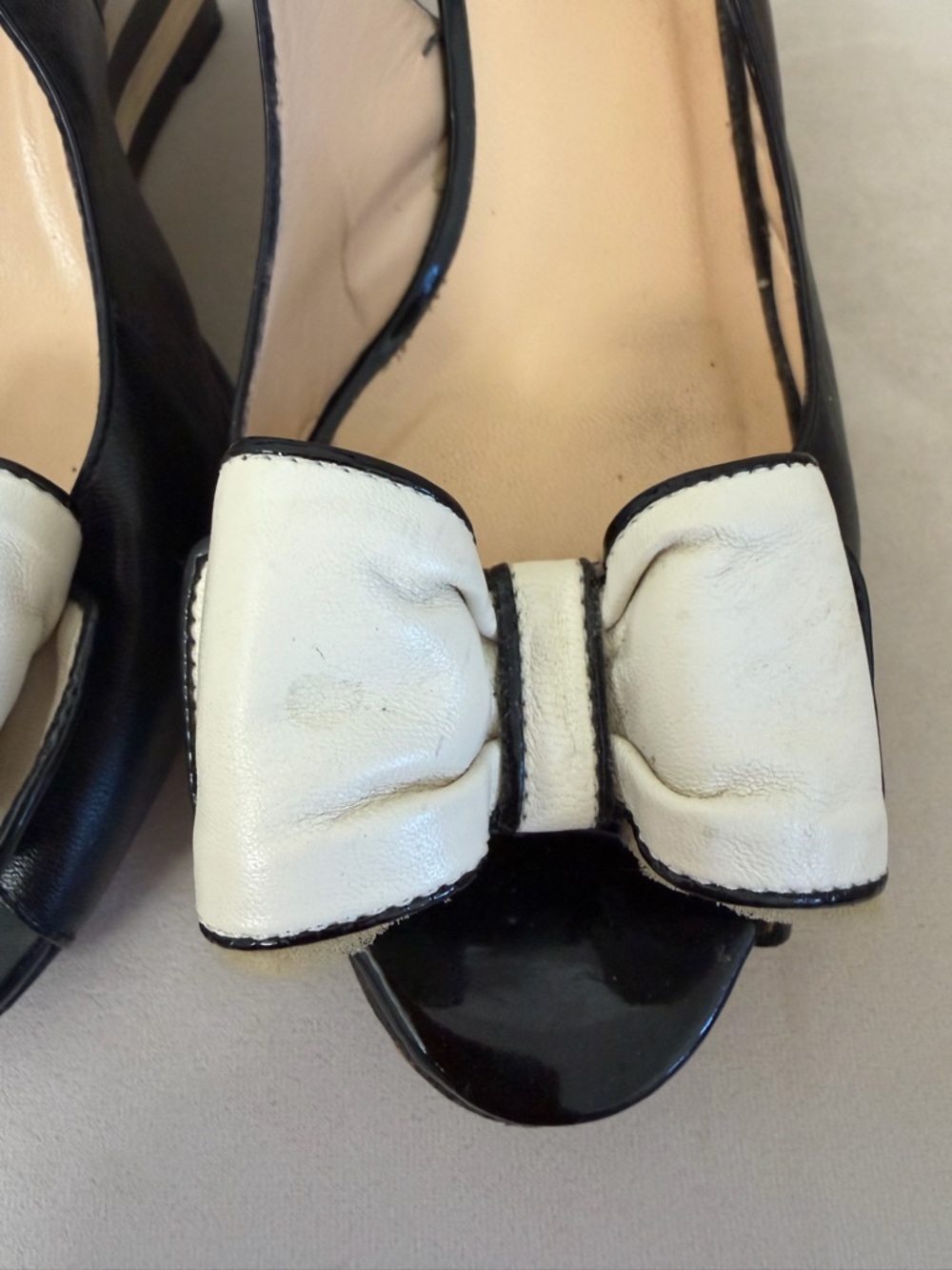 Kate Spade NY Isola Striped Wedge Slingback Sandals black white bow Shoes Y2K 8 - Picture 5 of 14
